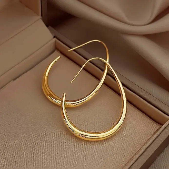 Pendientes de aro de boda con elipse dorada de Plata de Ley 925 para mujer, joyería femenina de lujo, joyería de dinero 925 1