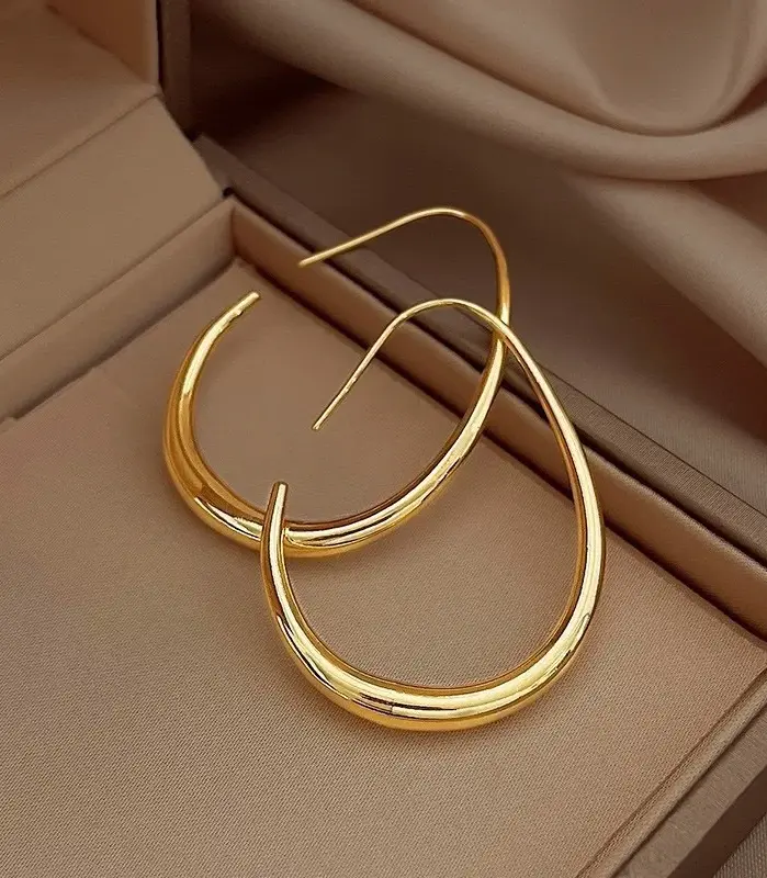 Pendientes de aro de boda con elipse dorada de Plata de Ley 925 para mujer, joyería femenina de lujo, joyería de dinero 925 1