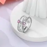 Anillos de circón en forma de corazón rosa para mujer, joyería de compromiso de boda romántica fina, anillos de Color plateado, primavera 925 4
