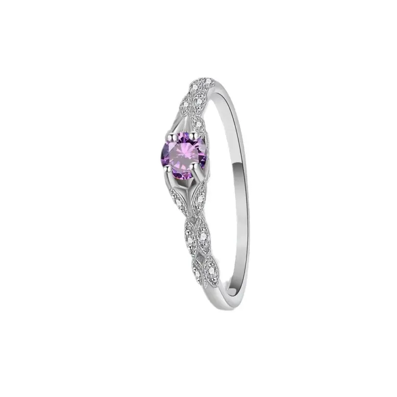 Anillo de mujer de circonita amatista de estilo lujoso ligero en Europa y América anillo de temperamento de gema de moda Simple 4