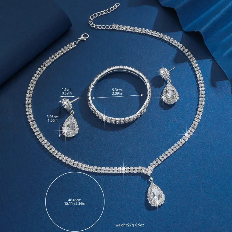 Cadena de garra de cobre para mujer, collar de gota de agua, pendientes, pulsera, conjunto de joyas, regalo de Festival de banquete de boda, moda de temporada de boda 5