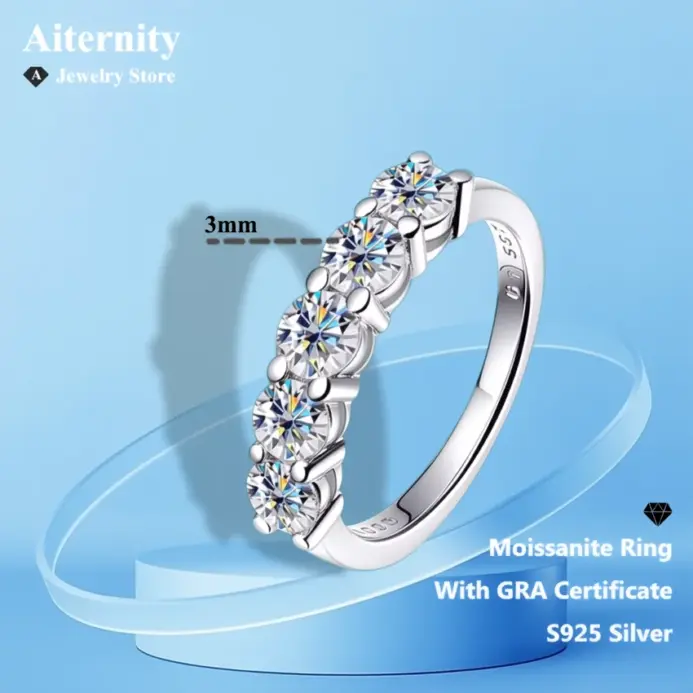 Anillo de moissanita D VVS1, Plata de Ley 925 con certificado GRA, banda de eternidad, anillos de compromiso de boda para mujeres y hombres 1