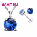 Conjuntos de joyería de Color plata esterlina 925 de buena calidad para mujer, ajuste de garra clásico, pendiente de tuerca de circonia cúbica, collar con colgante 6