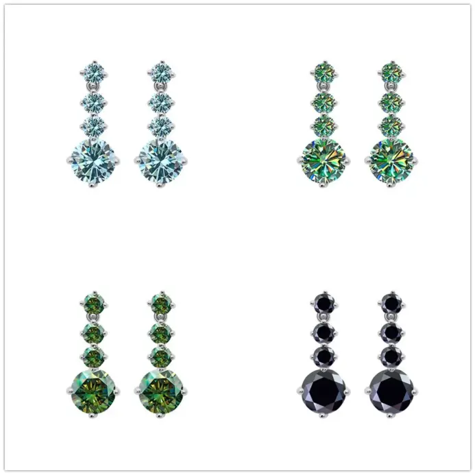 Pendientes colgantes de moissanita de laboratorio completo de Plata de Ley 925 de lujo total 2,6 quilates color azul verde pendientes de moissanita para mujer joyería 1