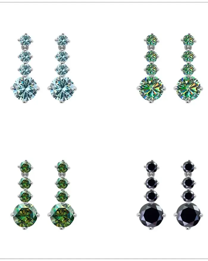 Pendientes colgantes de moissanita de laboratorio completo de Plata de Ley 925 de lujo total 2,6 quilates color azul verde pendientes de moissanita para mujer joyería 1