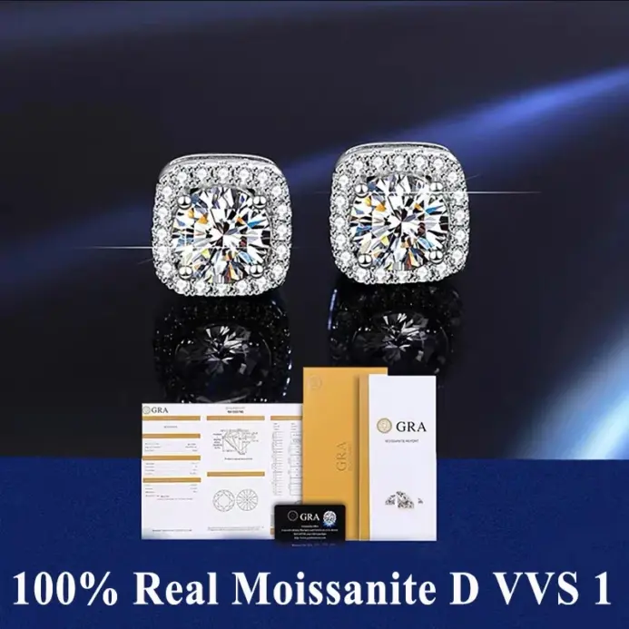 Pendientes cuadrados de moissanita VVS1 de Color D para mujer, pendientes de plata de ley 925 con acabado de platino, probador de diamantes 1
