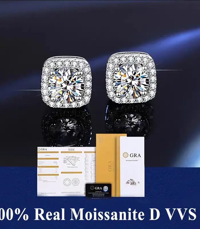 Pendientes cuadrados de moissanita VVS1 de Color D para mujer, pendientes de plata de ley 925 con acabado de platino, probador de diamantes 1