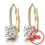 Sello brillante de lujo para mujer, pendientes de plata de ley 925 chapados en oro con incrustaciones de Boutique, pendientes de gota de gancho de circón blanco, regalo 1