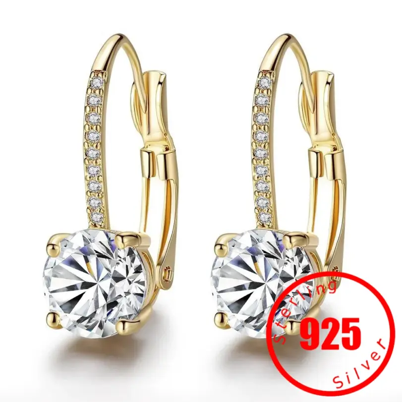 Sello brillante de lujo para mujer, pendientes de plata de ley 925 chapados en oro con incrustaciones de Boutique, pendientes de gota de gancho de circón blanco, regalo 1