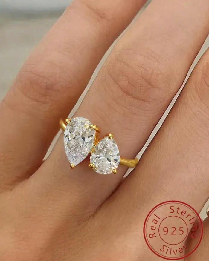 Anillo de gota de agua de circón clásico sencillo de Plata de Ley 925 para mujer, joyería fina de lujo de alta calidad para compromiso y boda 1
