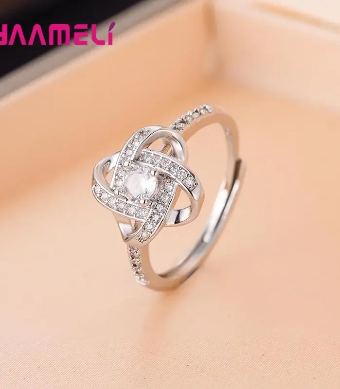 Conjunto de joyería de flores para mujer, colgante de Color Plata de Ley 925, collar, pendientes, anillo de dedo para mujer, regalo de cumpleaños y Navidad 2