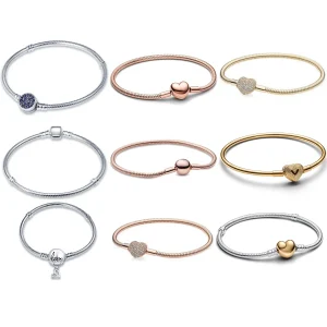 2026 gran oferta moda 17 ~ 20CM plata 925 cadena de serpiente pulseras de corazón de amor se ajustan cuentas originales colgantes dijes DIY joyería regalo 1