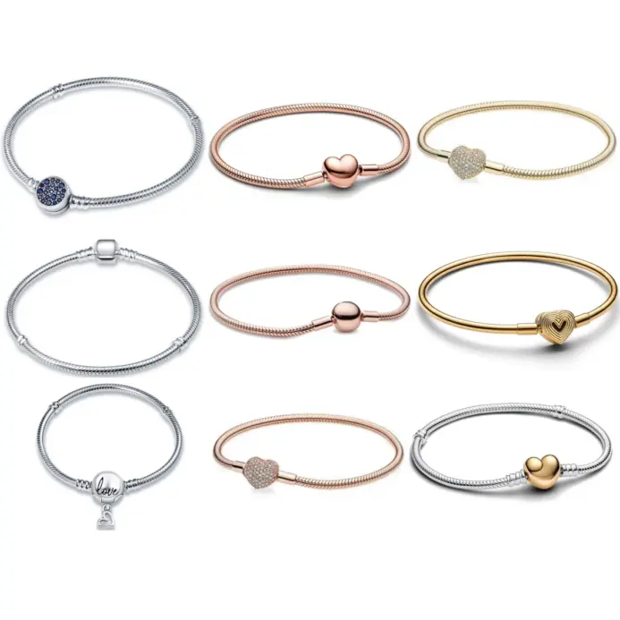 2026 gran oferta moda 17 ~ 20CM plata 925 cadena de serpiente pulseras de corazón de amor se ajustan cuentas originales colgantes dijes DIY joyería regalo 1