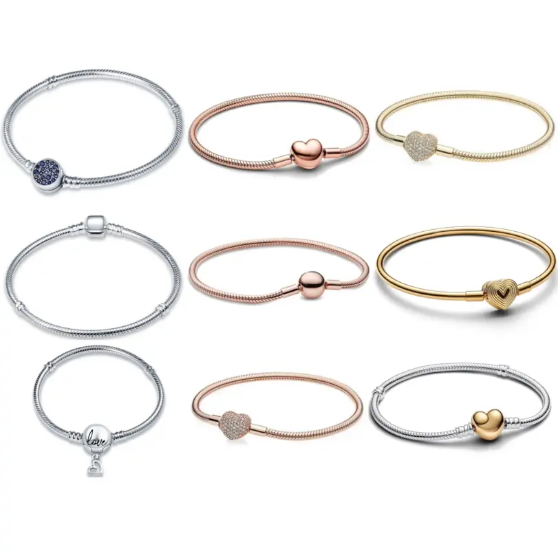 2026 gran oferta moda 17 ~ 20CM plata 925 cadena de serpiente pulseras de corazón de amor se ajustan cuentas originales colgantes dijes DIY joyería regalo 1