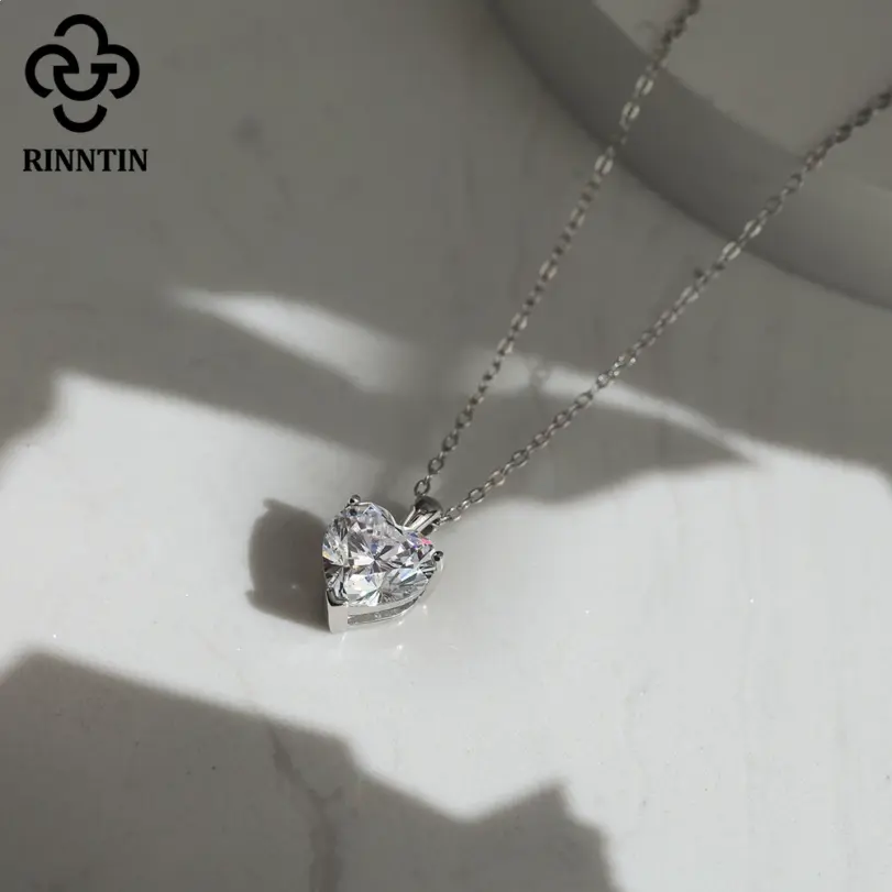 Rinntin-colgante de corazón de diamante moissanita, 1-4CT, cadena de plata de ley 925, gargantilla de fiesta, accesorios de joyería fina SMON08 5