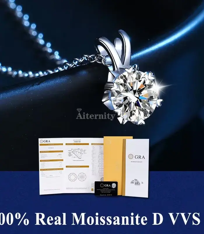 Alta joyería de plata de ley S925, collar con colgante de moissanita 100%, Color D con certificado GRA para boda y fiesta de mujer 1