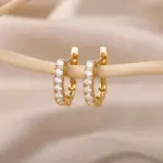 Pendientes con forma de U de circonia cúbica para mujer, aretes geométricos de acero inoxidable, joyería, regalo de cumpleaños y boda 2