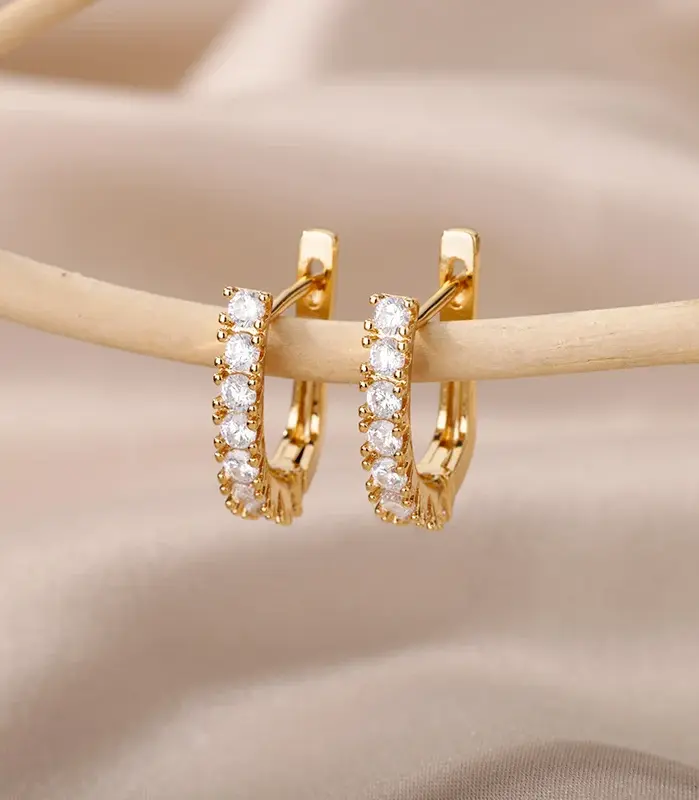 Pendientes con forma de U de circonia cúbica para mujer, aretes geométricos de acero inoxidable, joyería, regalo de cumpleaños y boda 2