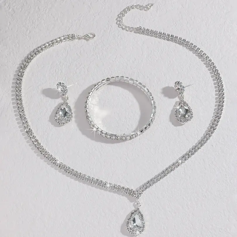 Cadena de garra de cobre para mujer, collar de gota de agua, pendientes, pulsera, conjunto de joyas, regalo de Festival de banquete de boda, moda de temporada de boda 4