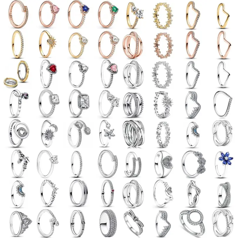 Gran oferta, Plata de Ley 925, rojo, rosa, azul, verde, corazón, piedra, copo de nieve, Margarita, anillo, baratijas, anillos, joyería de moda para boda para mujer 1