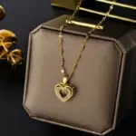 Collar con colgante de cristal con forma de corazón para mujer, cadena de clavícula de acero inoxidable a la moda coreana, joyería de boda Sexy para mujer 1