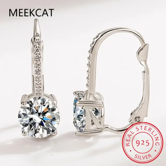 Pendientes de Aro de Oro de 18K con Moissanita de 2 Quilates y Diamantes de Laboratorio de 8mm para Mujer, Joyería Original de Plata 925, Huggies 2