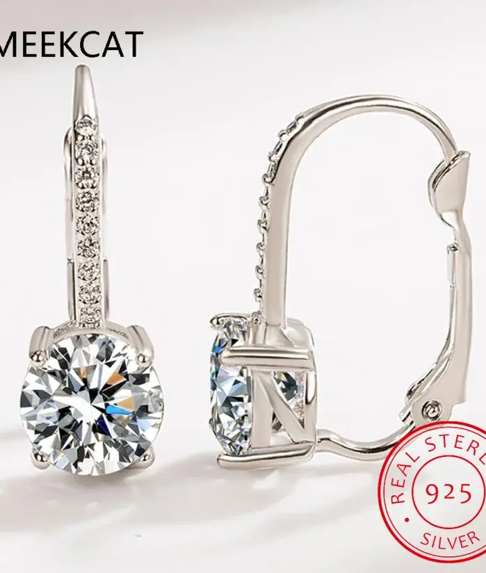 Pendientes de Aro de Oro de 18K con Moissanita de 2 Quilates y Diamantes de Laboratorio de 8mm para Mujer, Joyería Original de Plata 925, Huggies 2