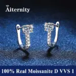 Pendientes de aro de moissanita con pluma probadora de diamantes para mujer, joyería fina, Plata de Ley GRA S925, cierres para las orejas 1