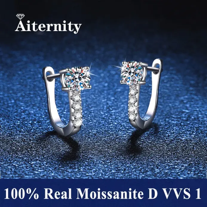 Pendientes de aro de moissanita con pluma probadora de diamantes para mujer, joyería fina, Plata de Ley GRA S925, cierres para las orejas 1