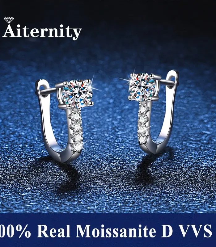 Pendientes de aro de moissanita con pluma probadora de diamantes para mujer, joyería fina, Plata de Ley GRA S925, cierres para las orejas 1
