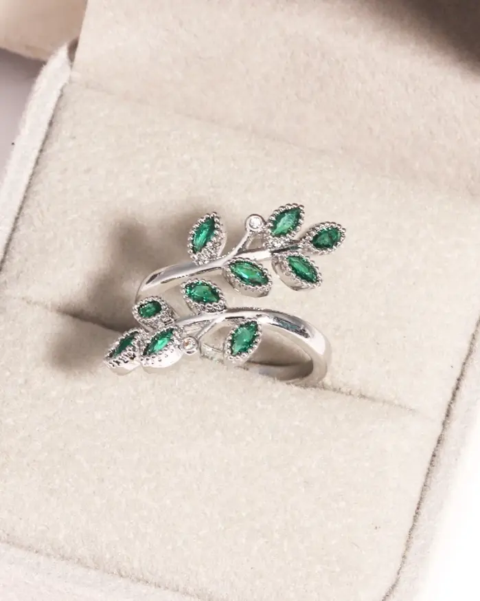 Anillos verdes de circón de Color dorado y plateado para mujer, anillo de hojas ajustables de lujo, joyería estética de boda a la moda coreana, regalo 1