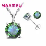 Conjuntos de joyería de Color plata esterlina 925 de buena calidad para mujer, ajuste de garra clásico, pendiente de tuerca de circonia cúbica, collar con colgante 4