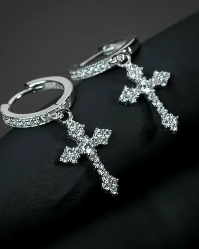 elegante flecha pendientes colgantes en forma de cruz para mujeres/hombres deslumbrante cristal Zirconia Hiphop fiesta mujer/hombre pendientes de moda 1