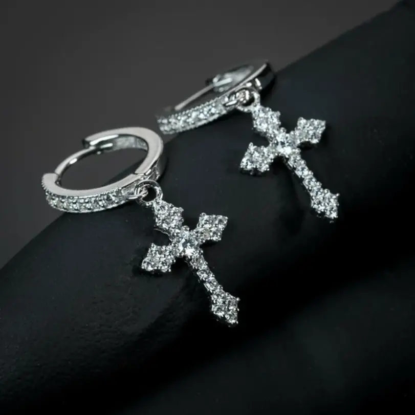 elegante flecha pendientes colgantes en forma de cruz para mujeres/hombres deslumbrante cristal Zirconia Hiphop fiesta mujer/hombre pendientes de moda 1