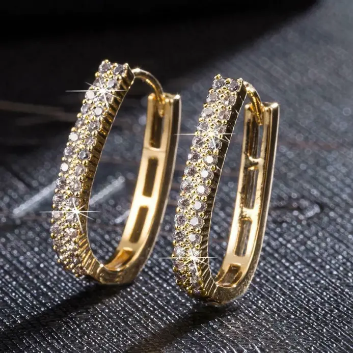 Huitan-pendientes de aro de circonia cúbica pavimentados de lujo para mujer, aretes simples y elegantes para mujer, joyería de moda para uso diario para fiesta de boda 1