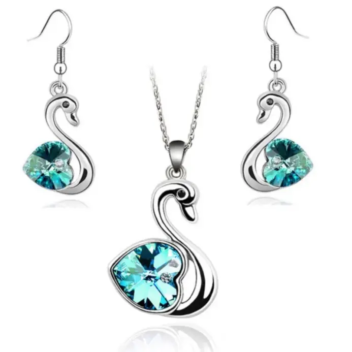 Colgante de cisne de cristal para niña, conjunto de joyería de moda, regalo de cumpleaños, collar, pendiente, calidad, envío directo 1