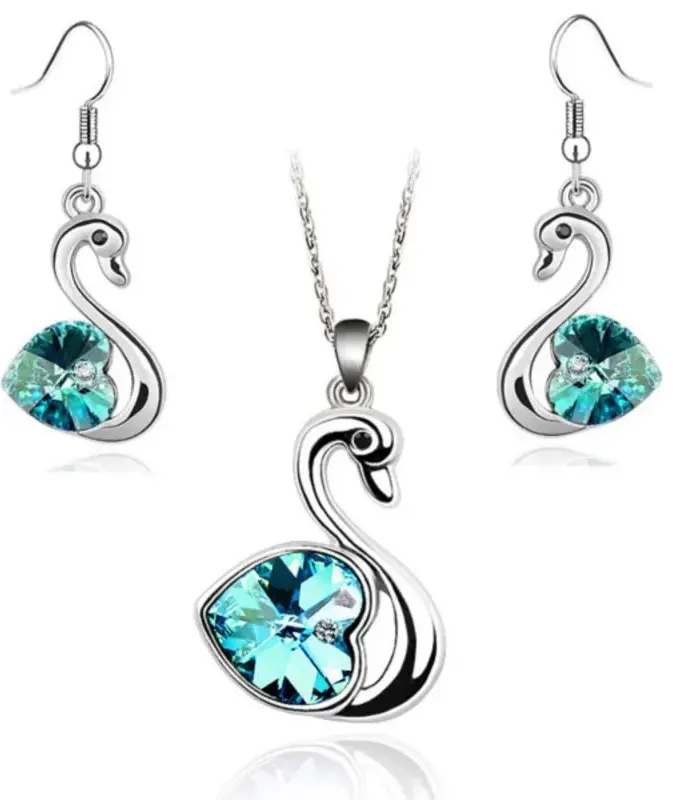Colgante de cisne de cristal para niña, conjunto de joyería de moda, regalo de cumpleaños, collar, pendiente, calidad, envío directo 1