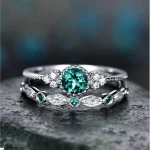 Conjunto de anillos de plata de ley 925 con cristales de circón esmeralda para mujer, regalos de joyería Glamour de boda y compromiso 4