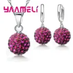 Conjuntos de joyería nupcial estampada de Plata de Ley 925, regalos de boda para mujeres y niñas, collar de bola de discoteca CZ de cristal austriaco, pendientes de aro 5