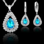 Gran oferta, conjunto de joyería nupcial, Plata de Ley 925, Color cristal austriaco, collares de gota de agua, pendientes de aro, fiesta de compromiso para mujer 2