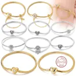Pulsera Original de Plata de Ley 925, pulsera con dijes de 17-20CM, corazón dorado, llave de amor, pulsera de copo de nieve, brazalete, regalo de joyería para mujer 1