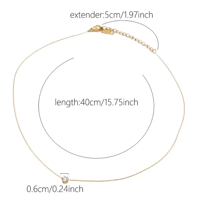Collar de acero inoxidable chapado en oro para mujer, delicado y minimalista, con dije de circón, cadena antideslustre, redondo, piedra Cz transparente, joyería 4