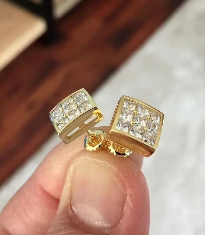 pendientes cuadrados de lujo de Color dorado para mujer, Piercing para la oreja con piedra CZ, aretes sencillos y elegantes para chica, joyería de Hip Hop 2