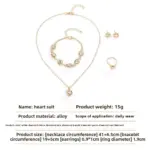 Conjunto de 4 Uds. De collar de cristal con forma de corazón para mujer, pulsera, anillo, pendiente, exquisito conjunto de joyería para fiesta y boda, regalo de vacaciones 6