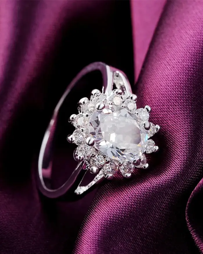 Marcas populares, anillos de diamantes de moissanita con flor de cristal de Plata de Ley 925 para mujer, regalos de fiesta de boda a la moda, joyería 2