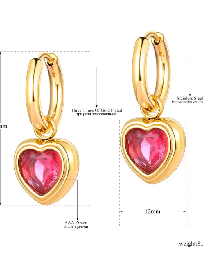 pendientes de corazón de acero inoxidable para mujer, joyería de circonia cúbica, aretesьги E23066 2
