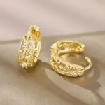 pendientes de aro para mujer, diseño calado, joyería elegante para fiesta de boda, Color plateado/dorado, accesorios CZ con incrustaciones 4