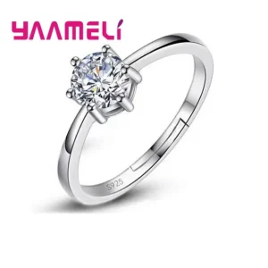 Anillos de boda finos para hombres y mujeres, regalo de plata de ley S925, cristal austriaco, anillo de propuesta de compromiso, joyería Bague Femme 2
