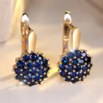 Pendientes de aro de circonio redondos de cristal azul girasol para mujer, Color rosa, oro y plata, joyería de flores para boda, regalo de compromiso 3