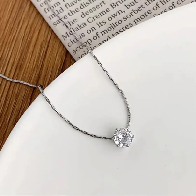 Collar de acero inoxidable chapado en oro para mujer, delicado y minimalista, con dije de circón, cadena antideslustre, redondo, piedra Cz transparente, joyería 5